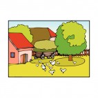 Farm with chickens eating, decals stickers