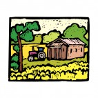 Isolated farm with tractor, decals stickers