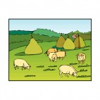 Haystacks with sheeps eating, decals stickers