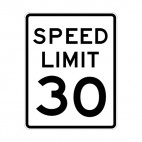 Speed limit 30 miles per hour sign, decals stickers