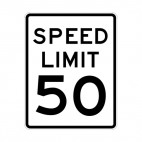 Speed limit 50 miles per hour sign, decals stickers