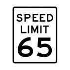 Speed limit 65 miles per hour sign, decals stickers