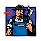 Farmer holding a shovel, decals stickers