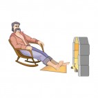 Farmer resting next to fireplace, decals stickers