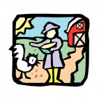 Farmer feeding chicken, decals stickers