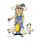 Farm girl feeding chickens, decals stickers