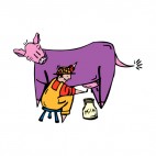 Men milking cow, decals stickers