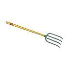 Pitchfork with yellow and red handle, decals stickers
