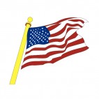 United States flag waving on gold pole, decals stickers