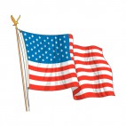 United States flag waving on gold pole, decals stickers