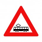 Tramway crossing ahead warning sign, decals stickers