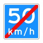 End of 50 km per hour speed limit sign , decals stickers