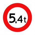 No vehicles exceeding 5 point 4 tons allowed sign, decals stickers