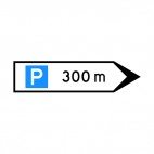 Parking at 300 m turn right direction sign, decals stickers