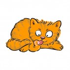 Brown cat licking pawn, decals stickers