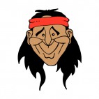 Native American with red hand band smiling, decals stickers