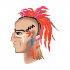 Native American with red feathers on his head, decals stickers