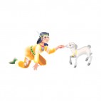 Native American boy giving food to sheep, decals stickers