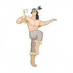 Native American holding axe in his hand dancing, decals stickers