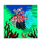 Multicolored Scorpion fish with seaweeds, decals stickers