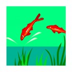 Red fishes jumping out of water, decals stickers