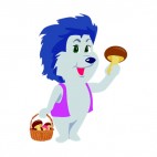 Blue porcupine picking mushrooms, decals stickers