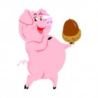 Pig holding chestnut , decals stickers